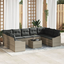10-Delige Tuin Eetset Met Kussens Grijs Poly Rattan