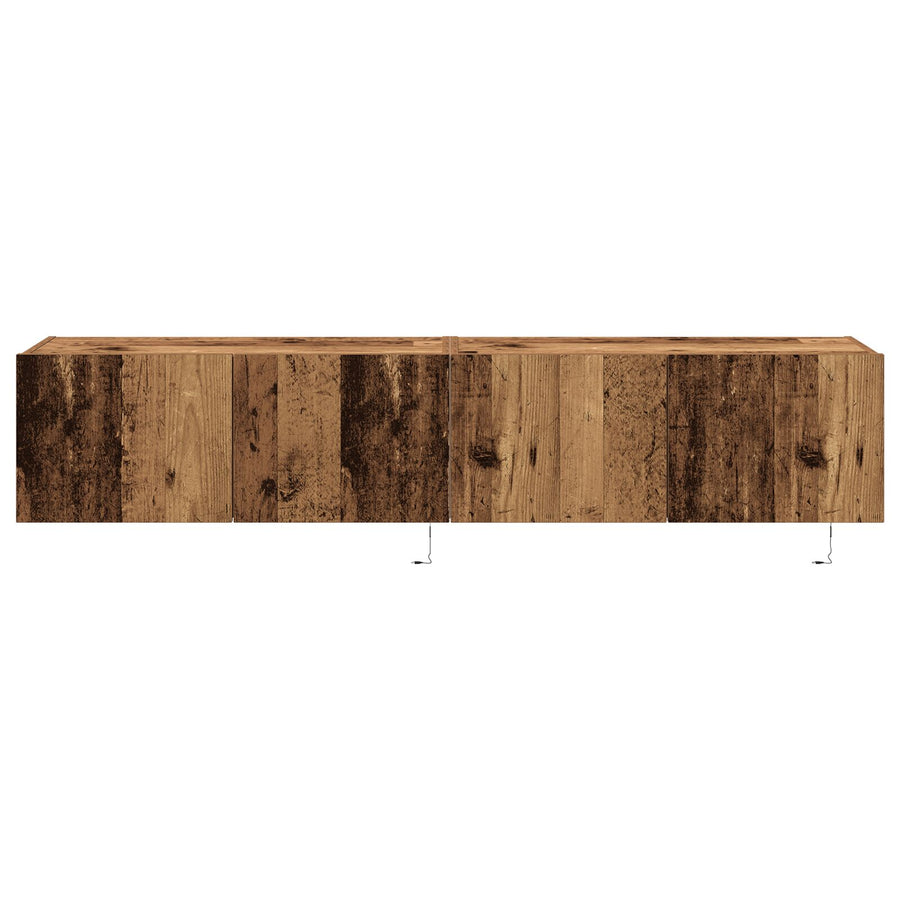 Tv Wandkasten Met Led Verlichting 2 Stuks Oude Hout 80X35X31 Cm