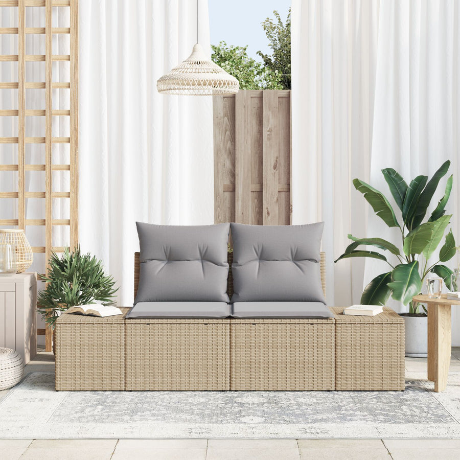 2-Zits Tuinsofa Met Kussens Poly Rattan Beige en grijs zonder opbergruimte