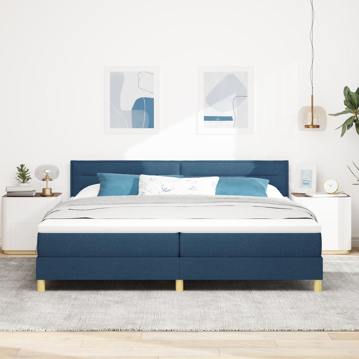 Boxspring Bed Met Matras Stof Blauw 200 x 200 cm Lijn ontwerp