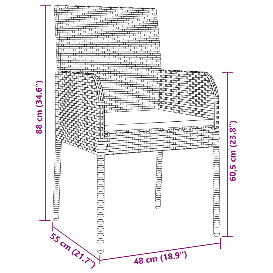 3-Delige Tuin Eethoek Met Kussens Grijs Poly Rattan