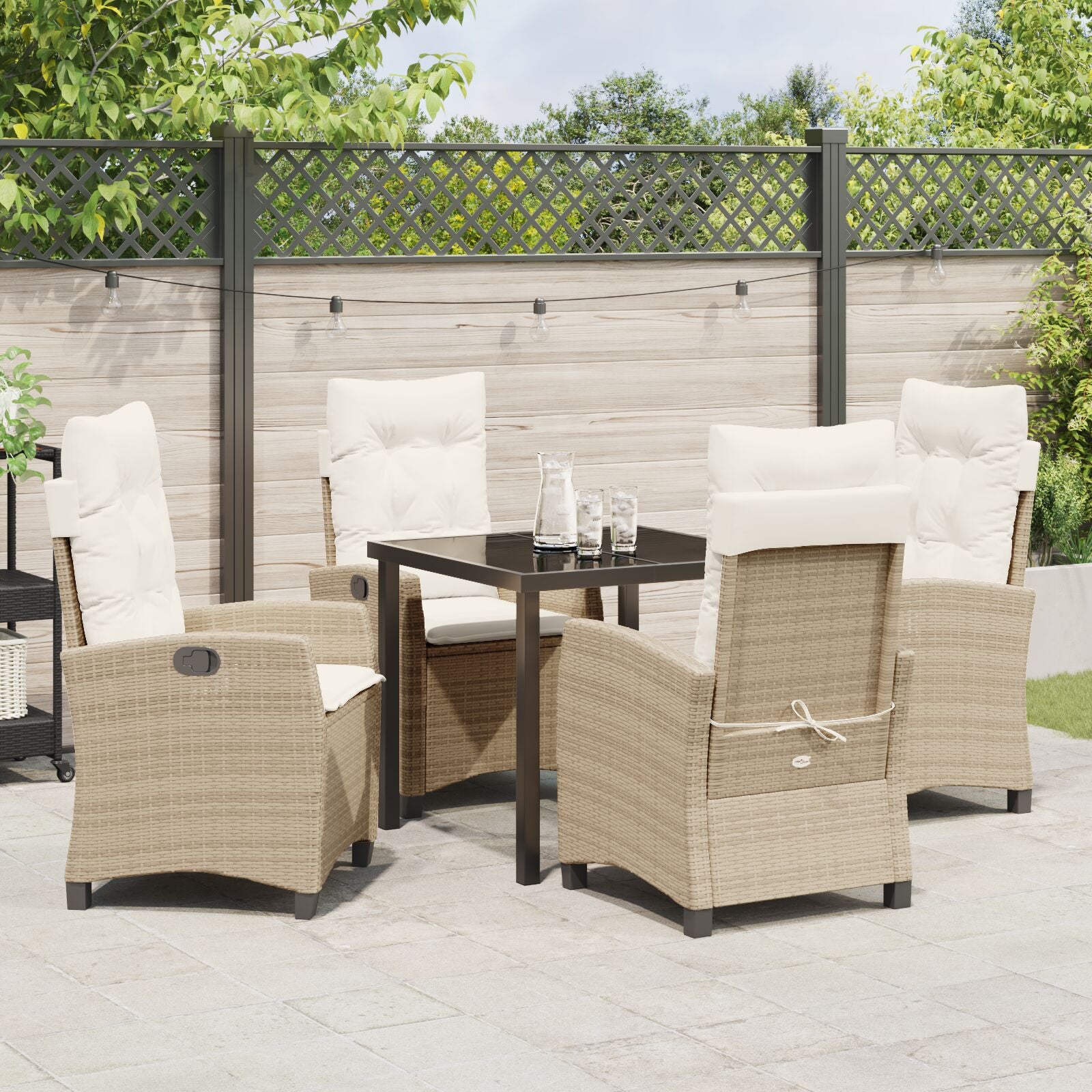 5-Delig Tuin Eetset Met Kussens Beige Poly Rattan