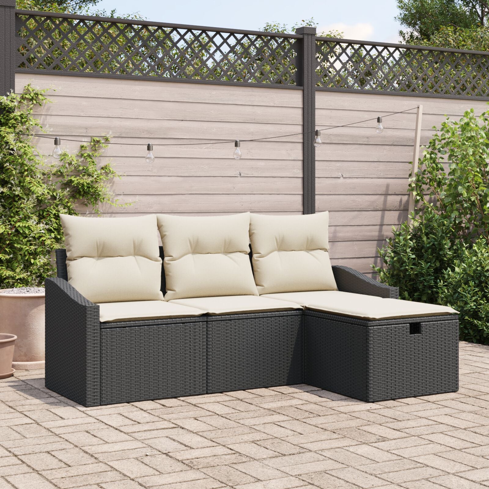 4-Delige Tuin Sofa Set Met Kussens Zwart Poly Rattan