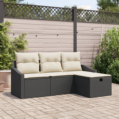 4-Delige Tuin Sofa Set Met Kussens Zwart Poly Rattan