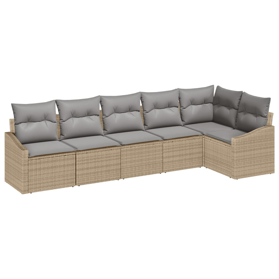 Tuin Sofa Set Set Van 6 Beige Riet, Polyester Stof Buitensofa