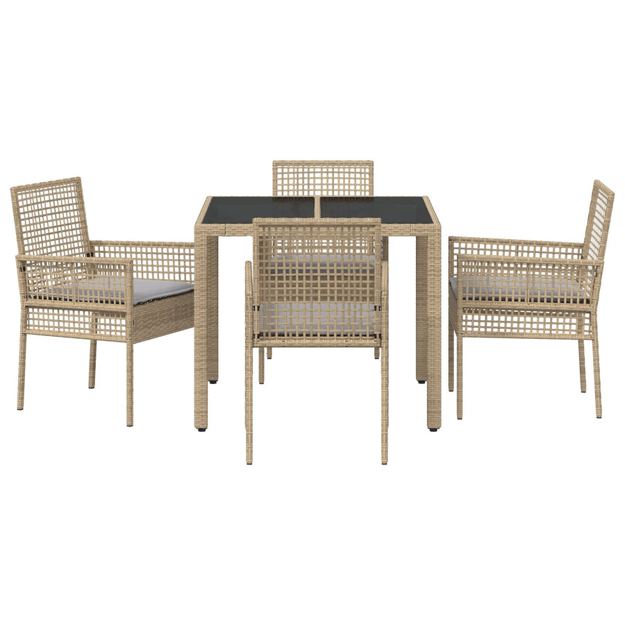 5-Delige Tuin Eetset Met Kussens Beige Poly Rattan