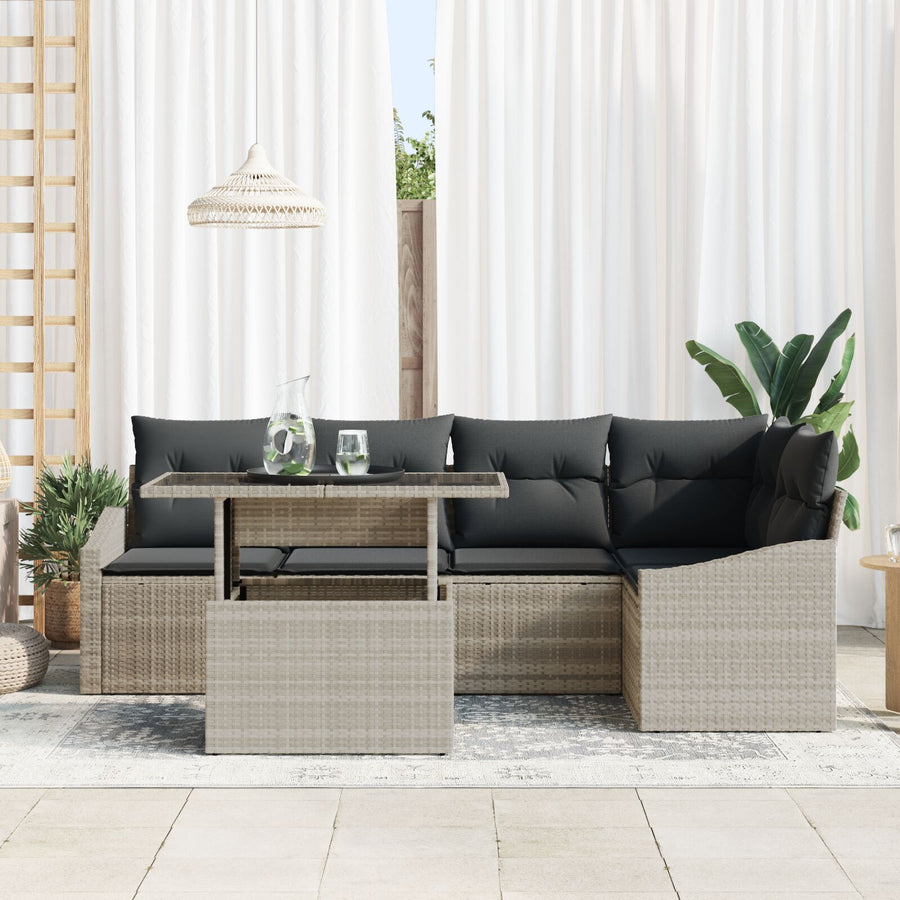 Tuinbank Set Set Van 6 Beige Rattan Tuinbank Set Rechthoekig