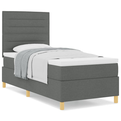 Boxspring Bed Met Matras Donkergrijs 90X200 Cm Stof Blauw