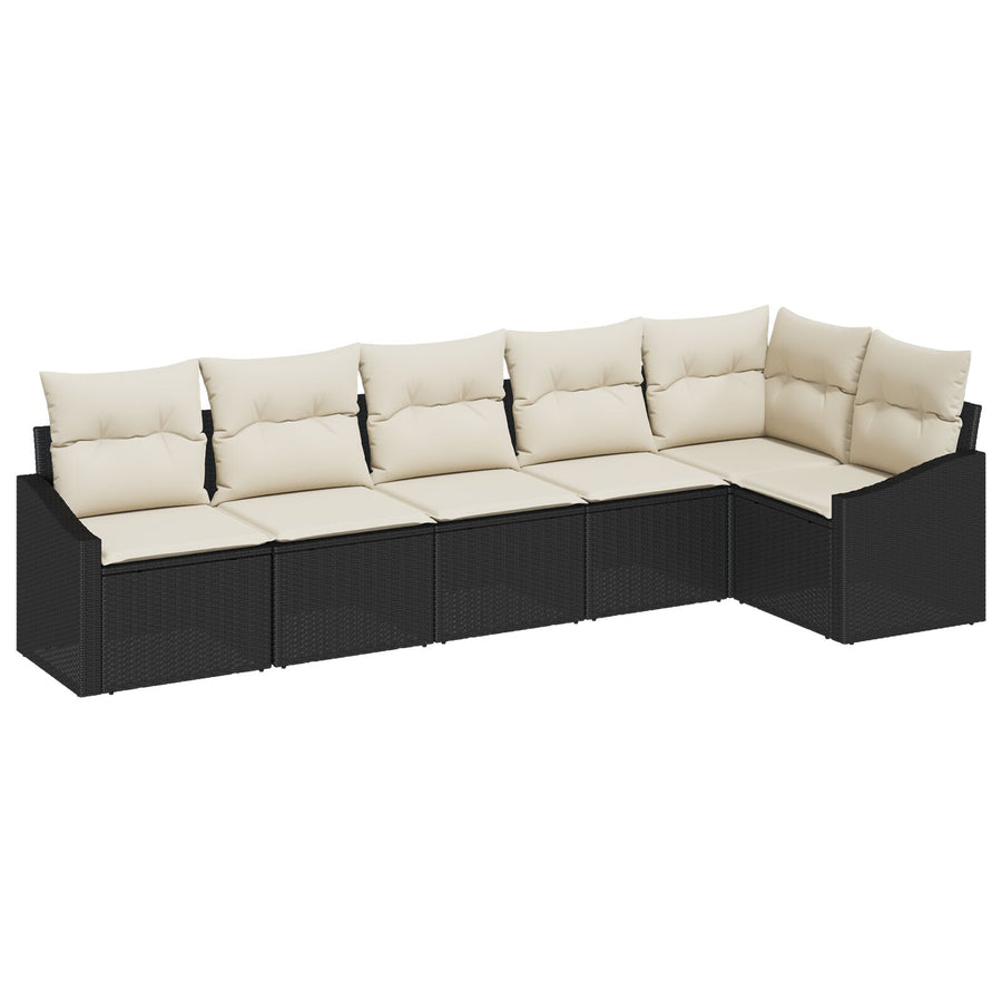 6-Delige Tuin Eetset Met Kussens Poly Rattan Zwart en wit zonder tafel