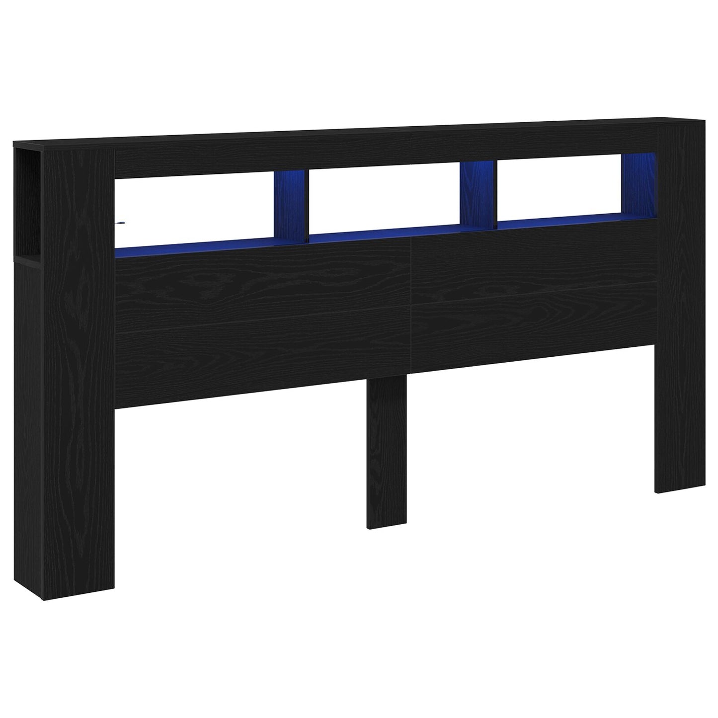 Opslage Headboard Met Led Verlichting Zwart Eiken 200X18,5X103,5 Cm