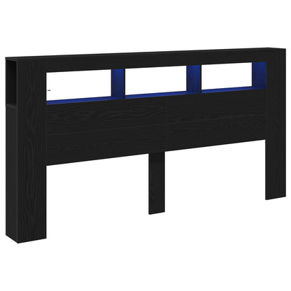 Opslage Headboard Met Led Verlichting Zwart Eiken 200X18,5X103,5 Cm