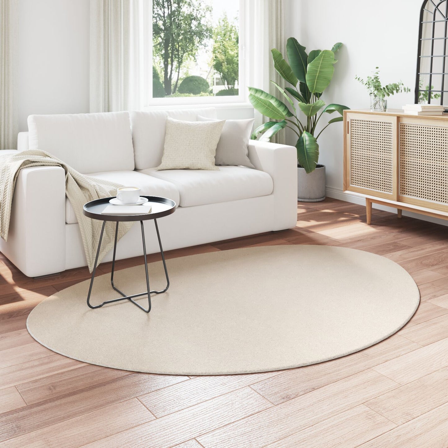 Vloerkleed 'Huarte' Korte Stapel Zacht En Wasbaar Beige 140 x 200 cm Ovaal-Asymmetrisch