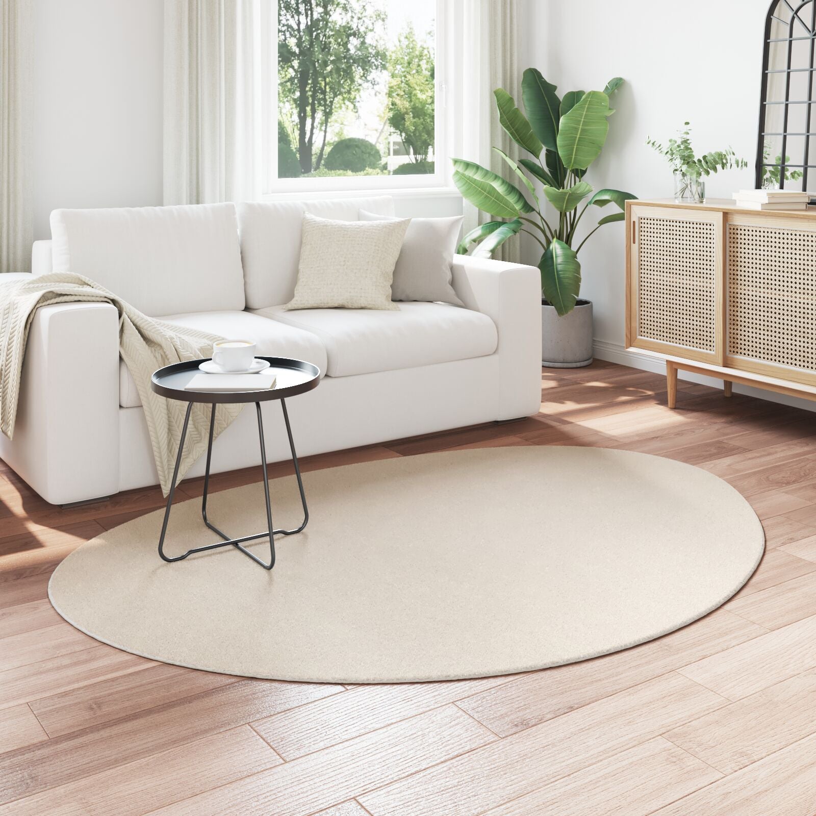 Vloerkleed 'Huarte' Korte Stapel Zacht En Wasbaar Beige 140 x 200 cm Ovaal-Asymmetrisch