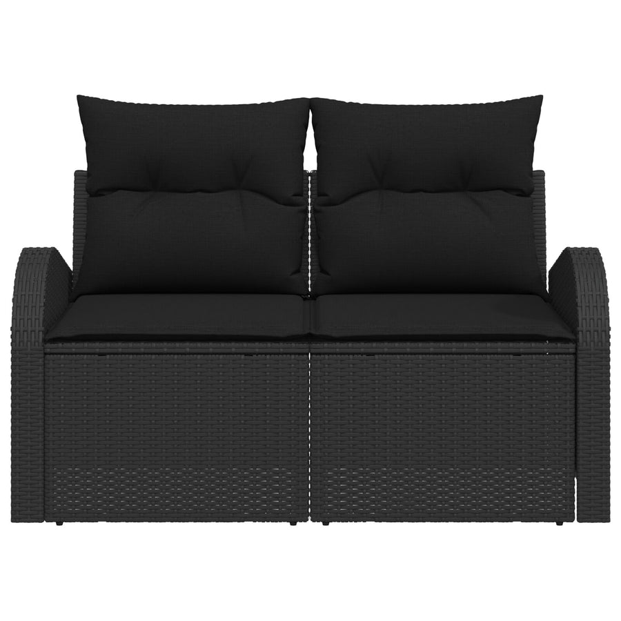 2-Zits Tuin Sofa & Kussens Poly Rattan Zwart met opslag