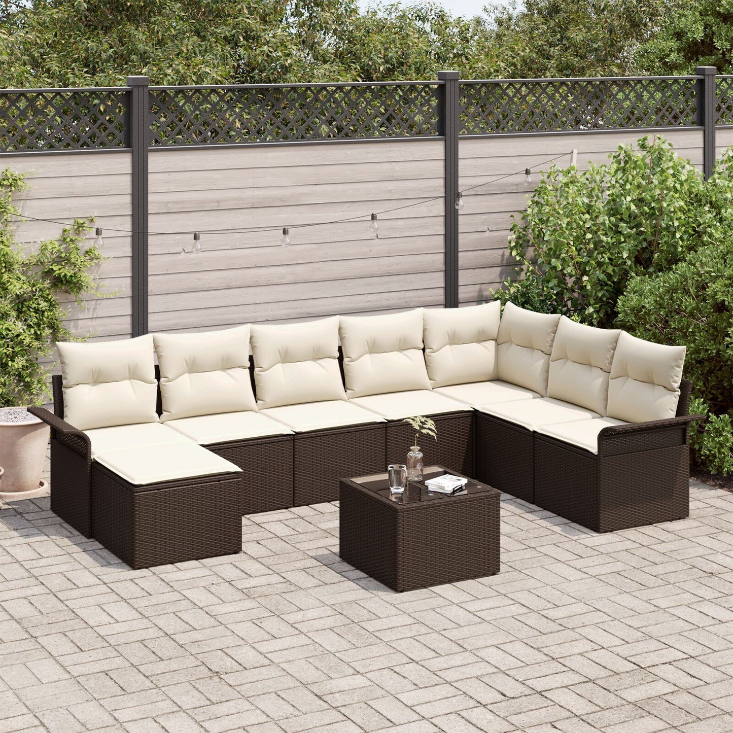 8-Delige Tuinsofa Set Met Kussens Grijs Poly Rattan