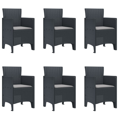 7-Delige Tuindining Set Met Kussens Antraciet Poly Rattan