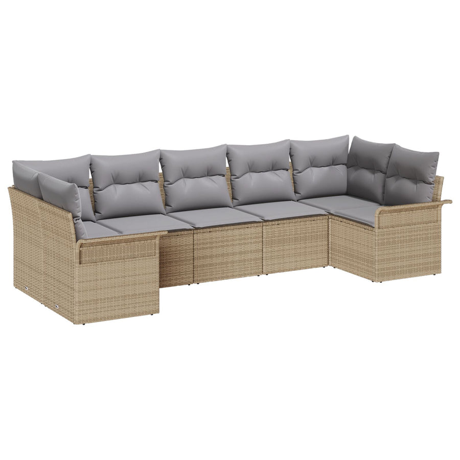 7-Delige Tuin Sofa Set Met Kussens Beige Poly Rattan