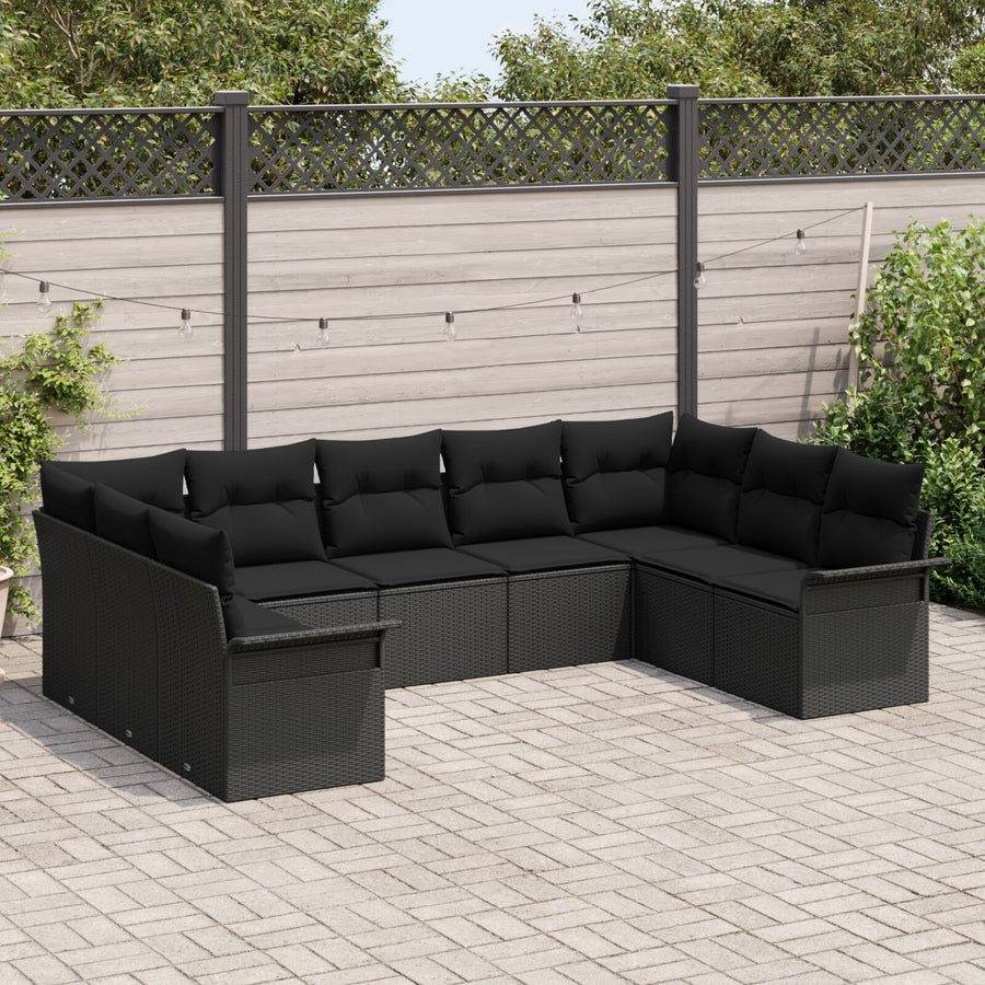9-Delige Tuinsofa Set Met Kussens Poly Rattan Zwart zonder tafel