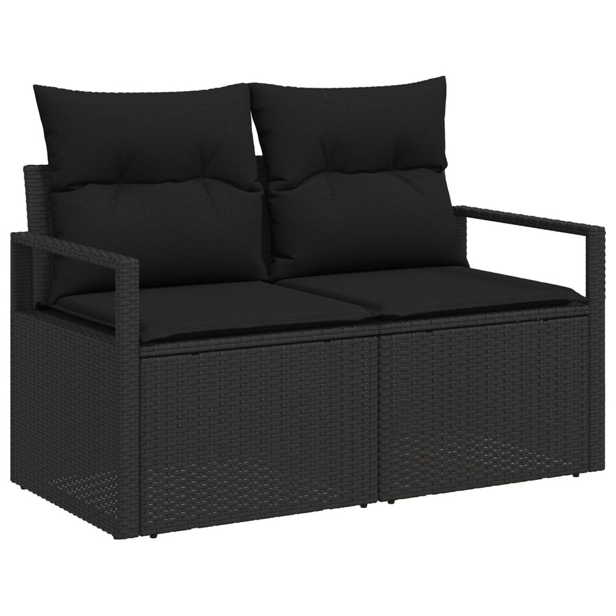 2-Zits Tuinbank En Kussens Poly Rattan Zwart met opslag