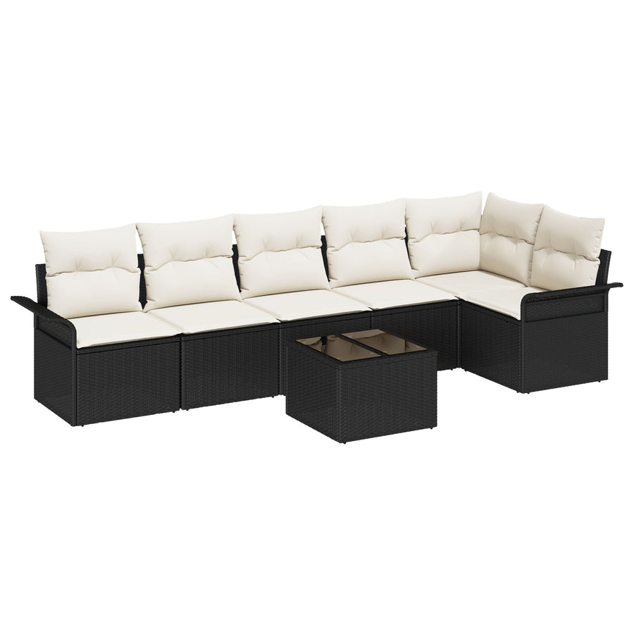 6-Delige Tuinsofa Set Met Kussens Bruin Poly Rattan Zwart en crème met tafel