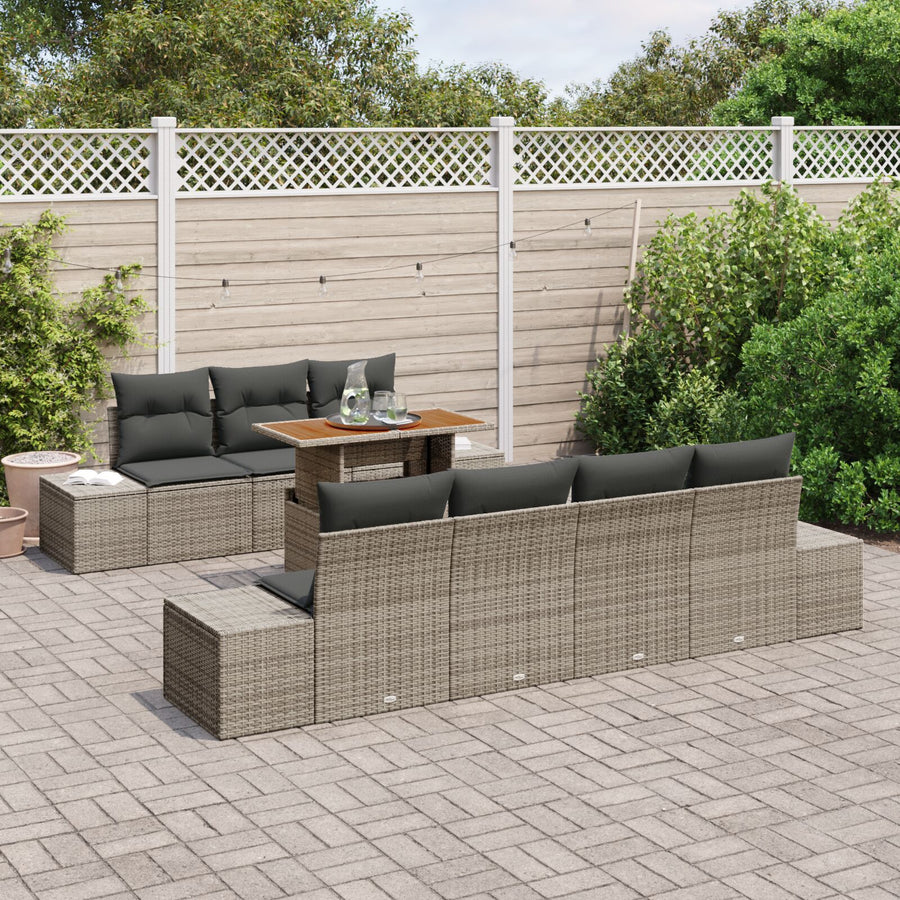 8-Delige Tuinsofa Set Met Kussens Grijs Poly Riet