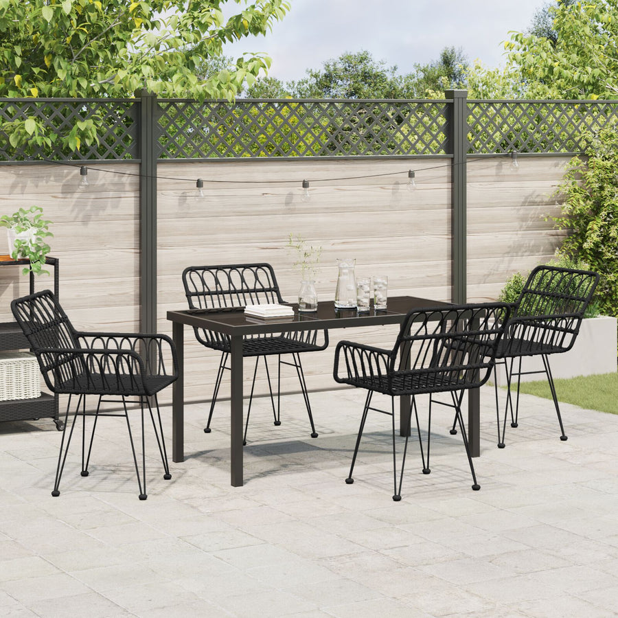 5-Delige Tuin Eetset Zwart Poly Rattan