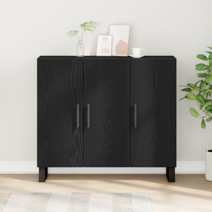 Sideboard Met 3 Deuren Zwart Eiken 90X34X80 Cm Geengineerd Hout