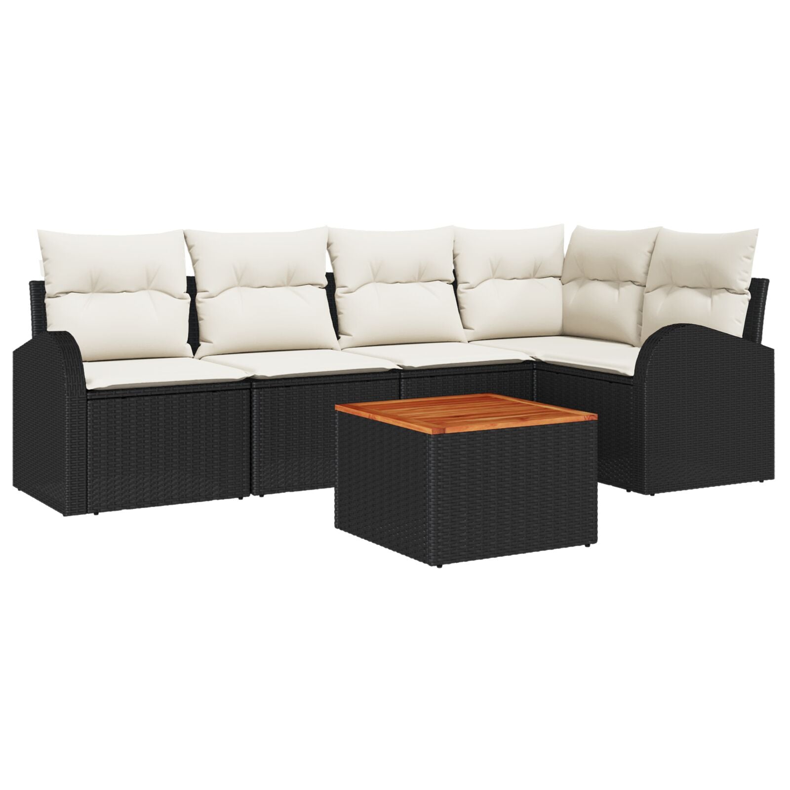 6-Delige Tuinsofa Set Met Kussens Zwart Poly Rattan Acacia