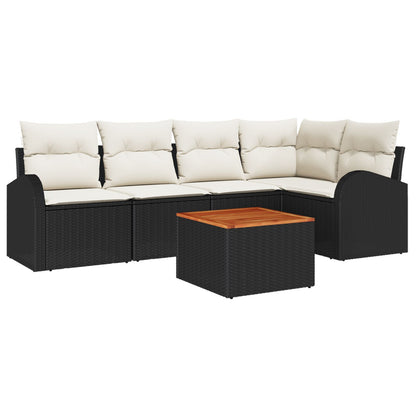 6-Delige Tuinsofa Set Met Kussens Zwart Poly Rattan Acacia