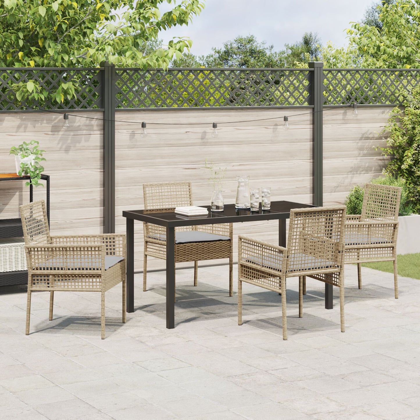 5-Delige Tuin Eetset Met Kussens Beige Poly Rattan