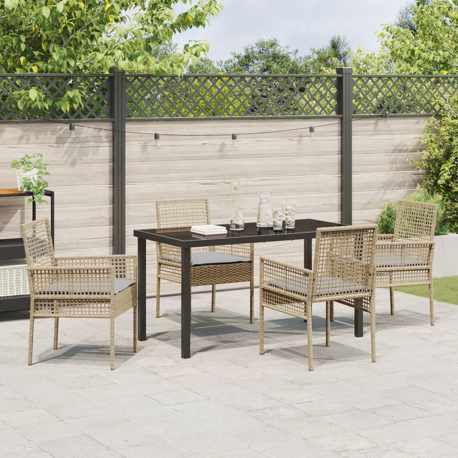 5-Delige Tuin Eetset Met Kussens Beige Poly Rattan