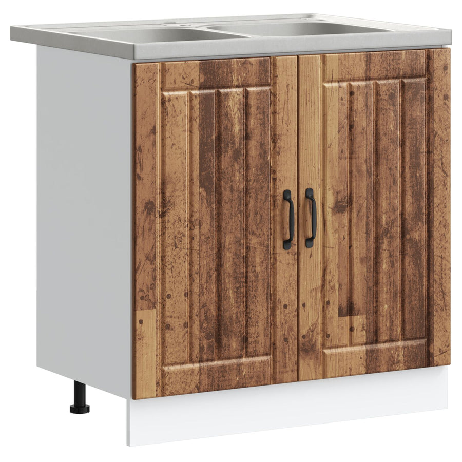 Keuken Kast 'Lucca' Met Dubbele Kranen - Oude Hout, Engineered Hout