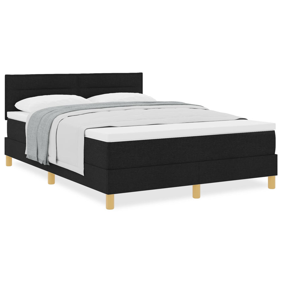 Boxspring Bed Met Matras Stof Zwart 140 x 200 cm Lijnen ontwerp