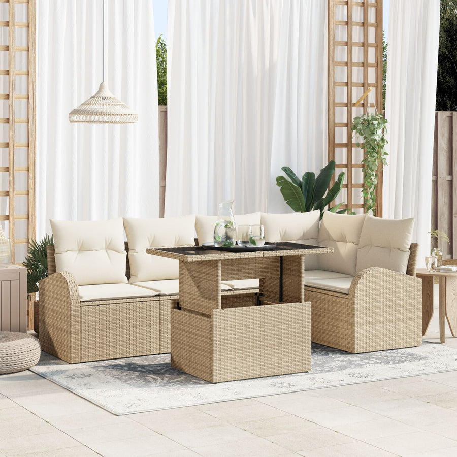 6-Delige Tuin Sofa Set Met Kussens Beige Poly Rattan