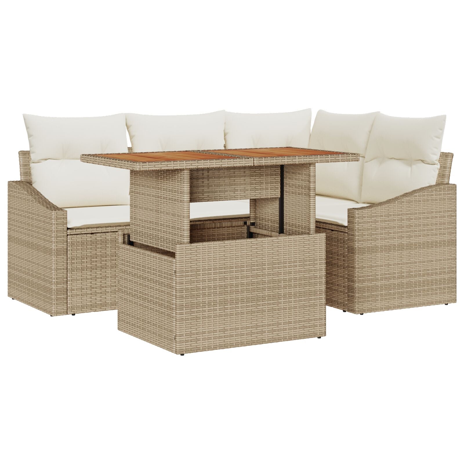 5-Delige Tuin Eetset Met Kussens Beige Poly Rattan Acacia