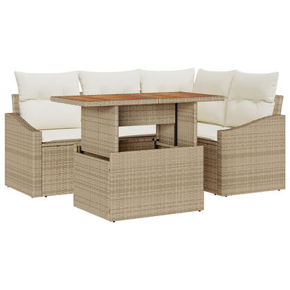 5-Delige Tuin Eetset Met Kussens Beige Poly Rattan Acacia