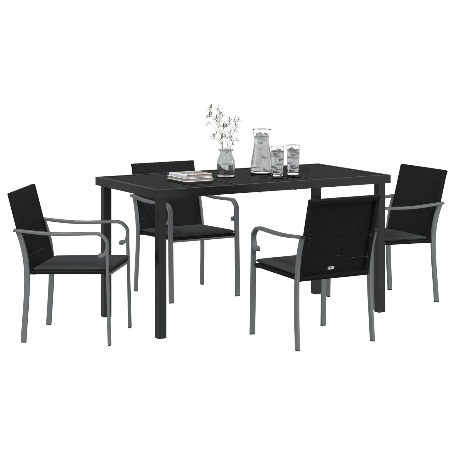 5-Delige Tuinset Met Kussens - Poly Rattan 4-Zits Zwart 140 cm