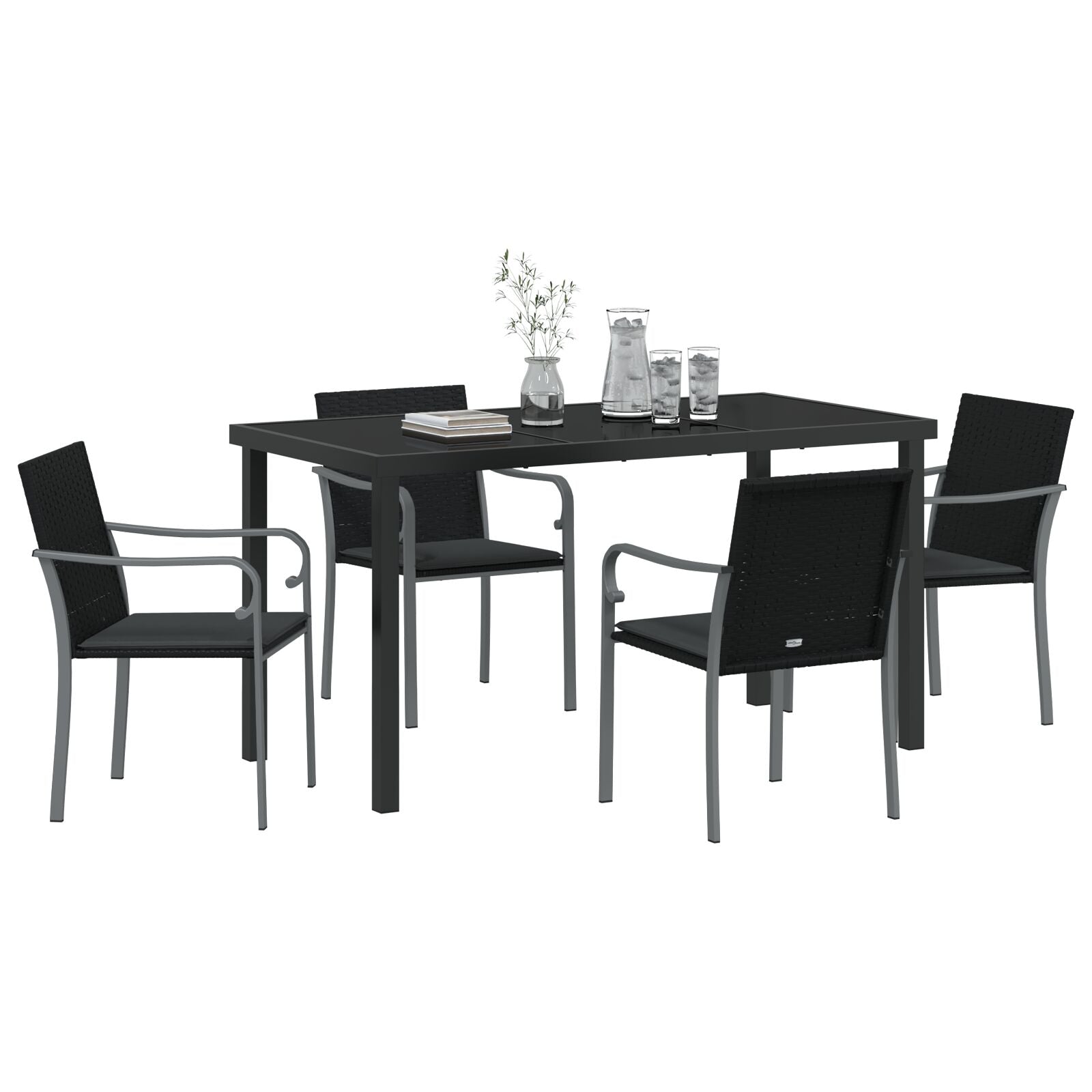 5-Delige Tuinset Met Kussens - Poly Rattan 4-Zits Zwart 140 cm