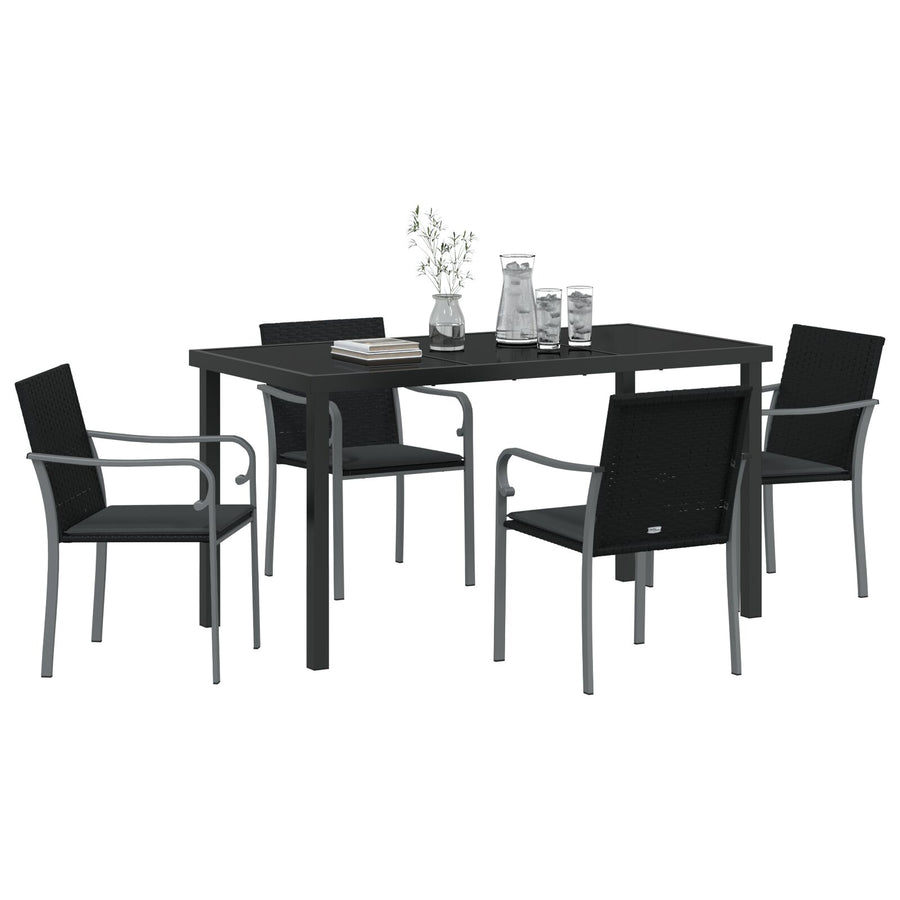 5-Delige Tuinset Met Kussens - Poly Rattan 4-Zits Zwart 140 cm