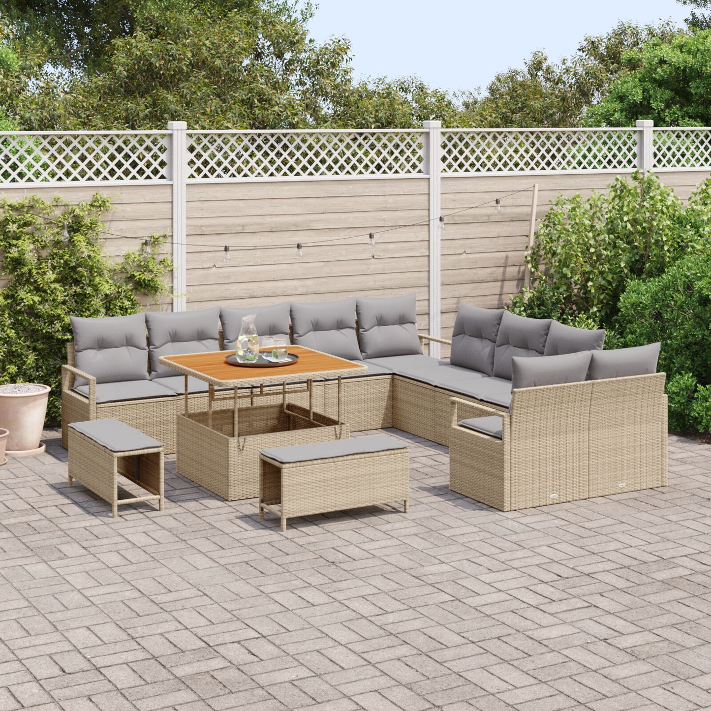 13-Delige Tuinbank Met Kussens Beige Poly Rattan Acacia, 2-Zits Tuinbank Met Opslag En Kussens Beige Poly Rattan, 3-Delige Tuin Eetset Met Kussens Beige Poly Rattan Acacia Wit