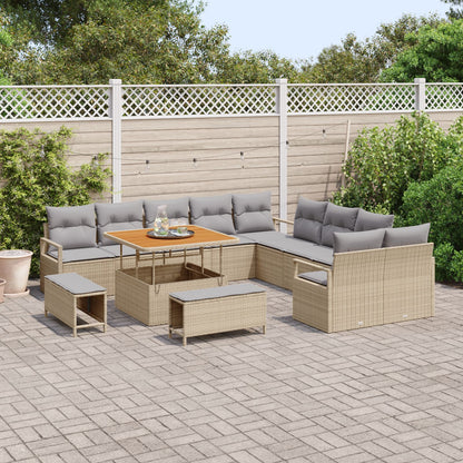 13-Delige Tuinbank Met Kussens Beige Poly Rattan Acacia, 2-Zits Tuinbank Met Opslag En Kussens Beige Poly Rattan, 3-Delige Tuin Eetset Met Kussens Beige Poly Rattan Acacia Wit