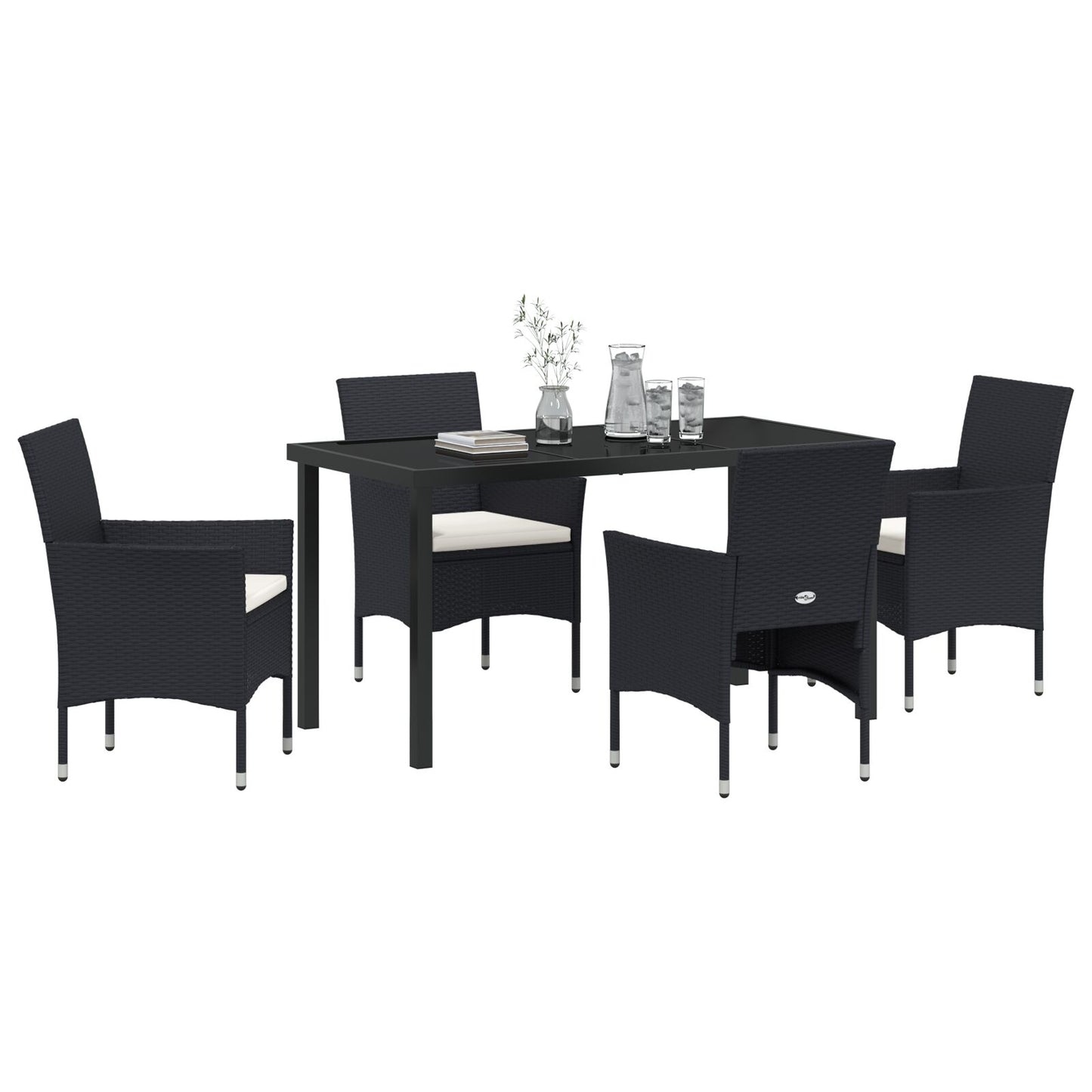 5-Delige Tuin Eetset Zwart Poly Rattan