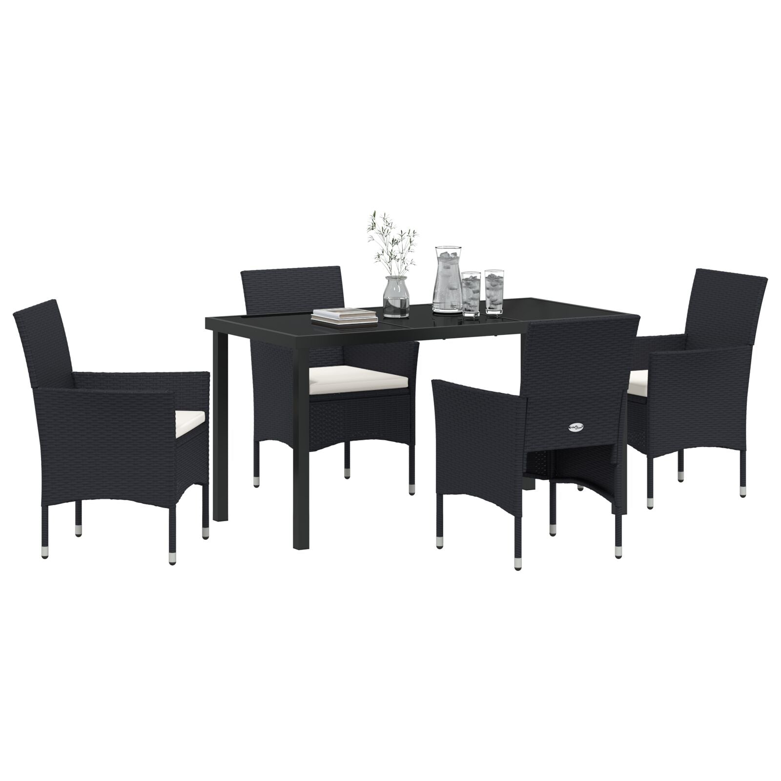5-Delige Tuin Eetset Zwart Poly Rattan