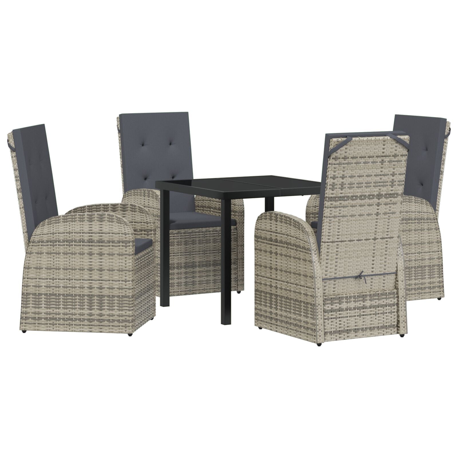 5-Delige Tuin Eetset Met Kussens Grijs Poly Rattan