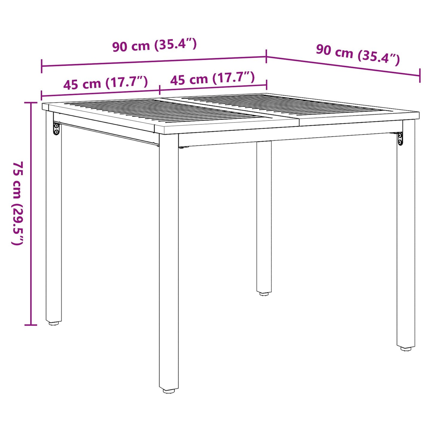 Tuin Tafel Massief Acaciahout En Metaal 90 x 90 x 75 cm Natuurlijk en zwart