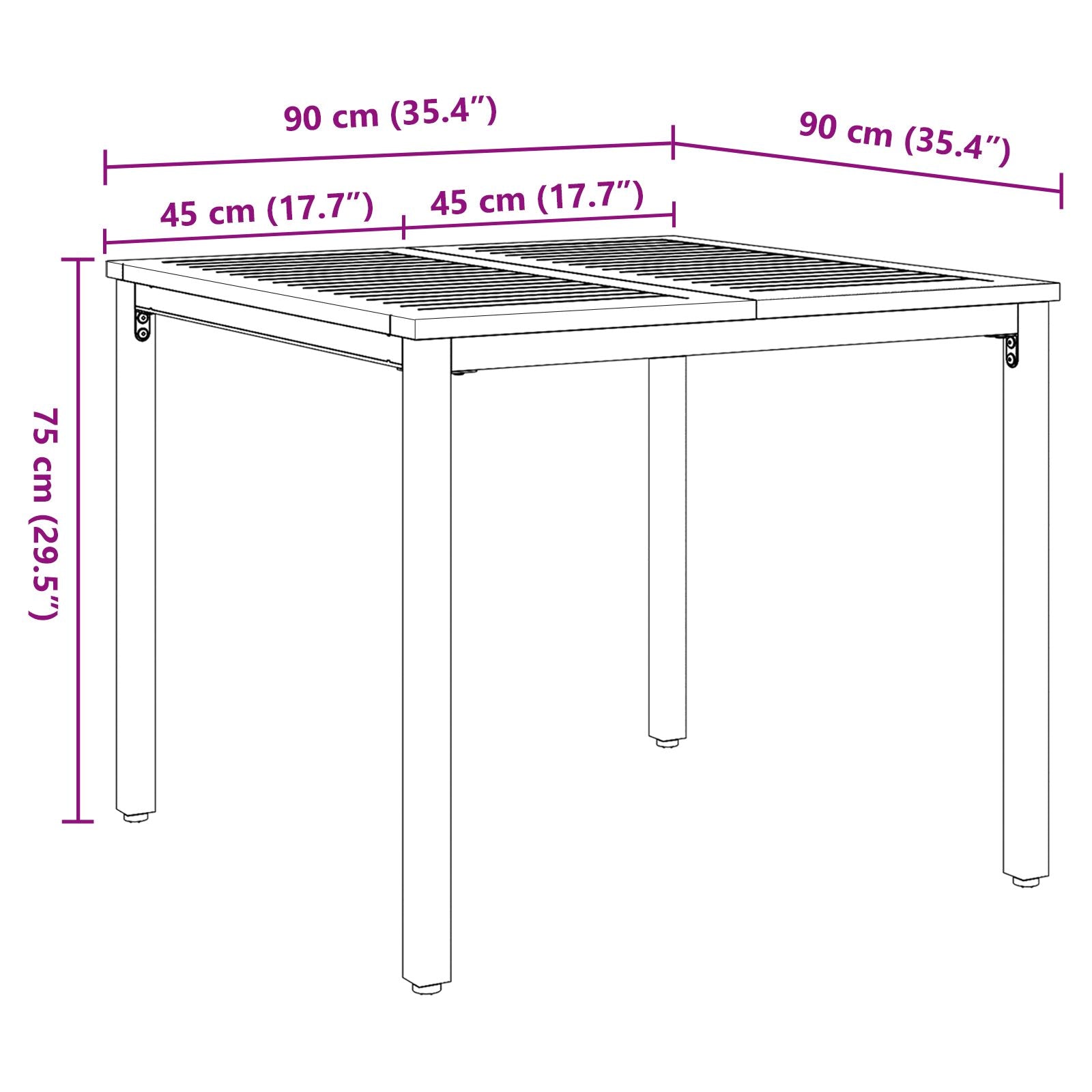 Tuin Tafel Massief Acaciahout En Metaal 90 x 90 x 75 cm Natuurlijk en zwart