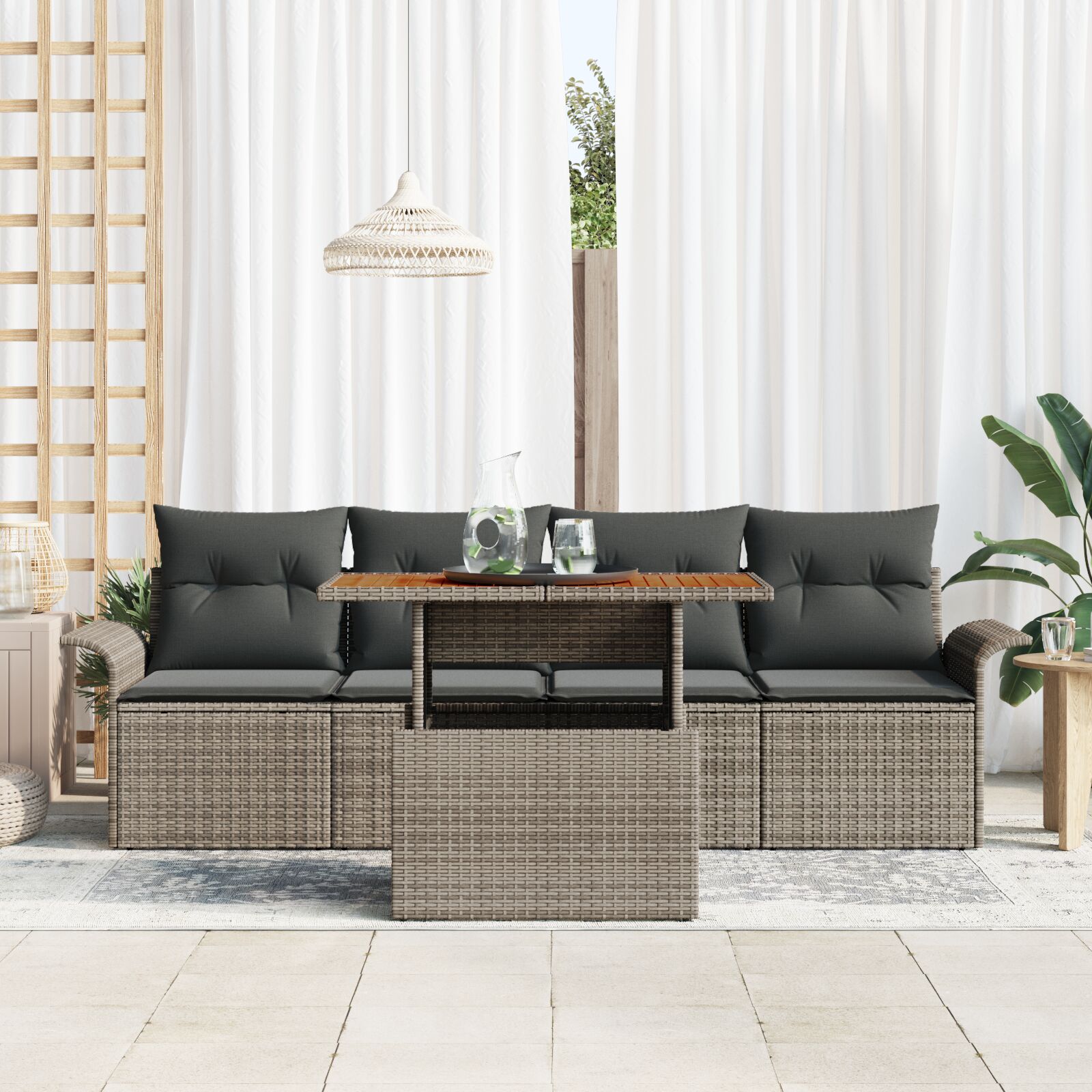 Tuinbank Set 5-Delige Set Grijs Poly Rattan En Staal