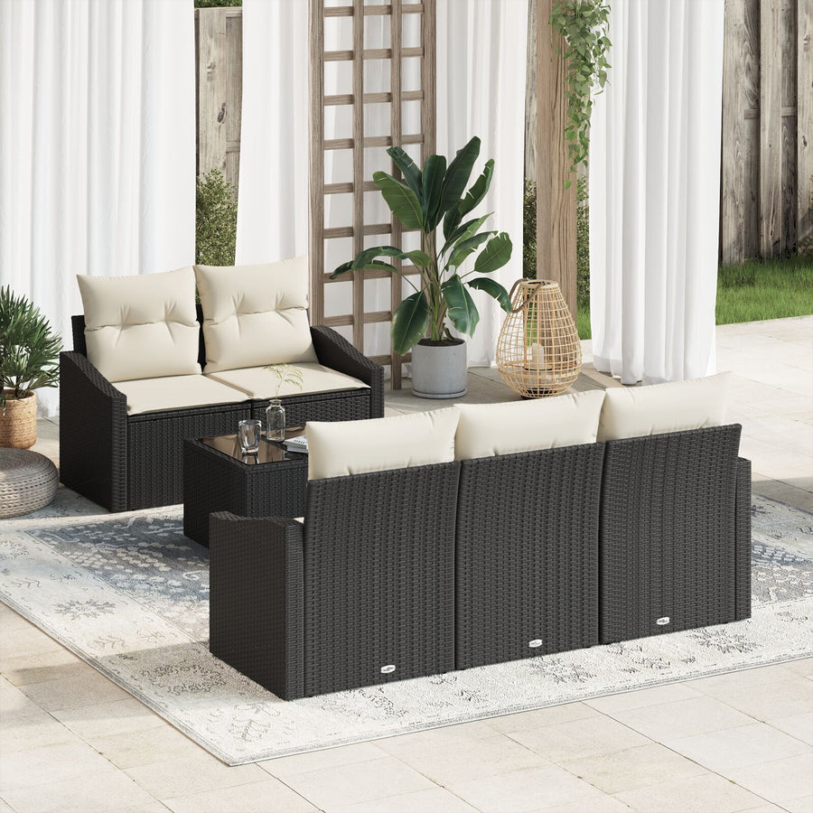 6-Delige Tuin Sofa Set Met Kussens Zwart Poly Rattan Gegalvaniseerd Staal