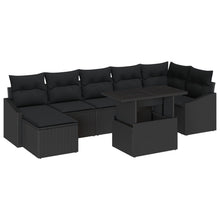 Tuinsalon Set Set Van 8 Zwart Poly Rattan, Polyester, Staal