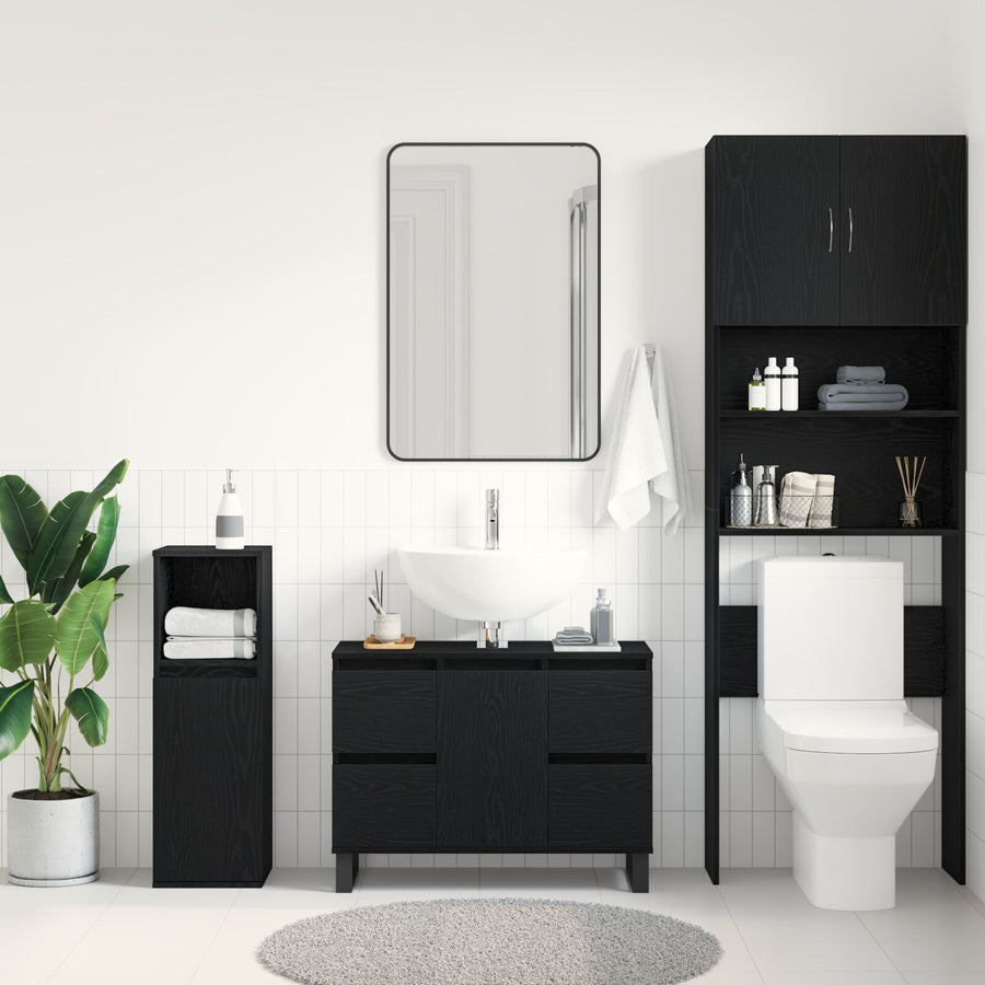 Badkamer Waskast Zwart Eiken 80X33X60 Cm Bewerkt Hout